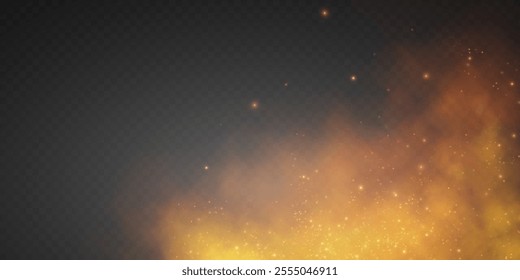 Fire smoke and flying fire particles sparks fierce flames fire, heat, grill, heat glow in a cloud isolated transparent vector. Hell fire with glowing ash.