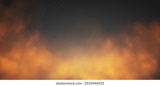 Fire smoke and flying fire particles sparks fierce flames fire, heat, grill, heat glow in a cloud isolated transparent vector. Hell fire with glowing ash.