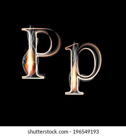Fire and Smoke font. Letter P. Vector illustration.