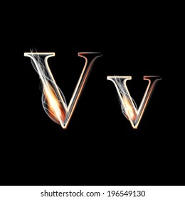 Fire and Smoke font. Letter V. Vector illustration.