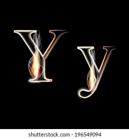 Fire and Smoke font. Letter Y. Vector illustration.