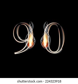 Fire and Smoke font. Numbers 9 0. Vector illustration.