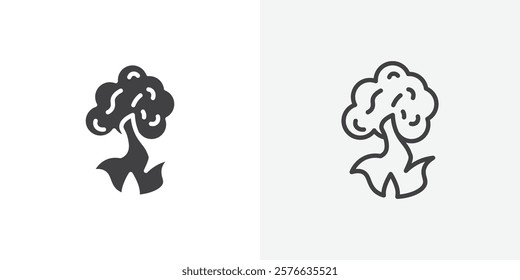 Fire smoke icon set in black flat solid and outlined style.
