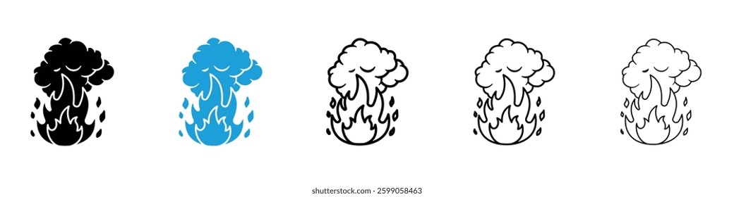 Fire smoke icons vector illustrations in black and blue colors for web and ui designs