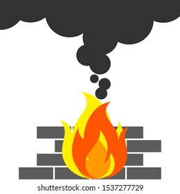 Fire and smoke illustration. Flat style. 