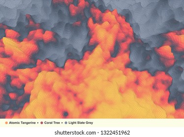 Fire and Smoke. Mosaic. 3d Perspective Grid Background Texture. Abstract Vector Illustration.