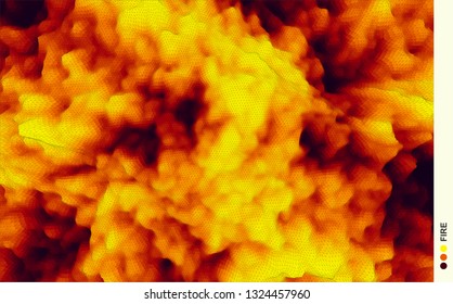 Fire and smoke. Mosaic. 3d perspective grid background texture. Abstract vector illustration.