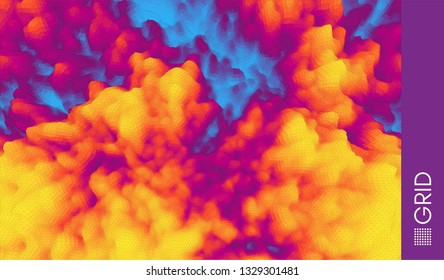 Fire and smoke. Mosaic. 3d perspective grid background texture. Abstract vector illustration.