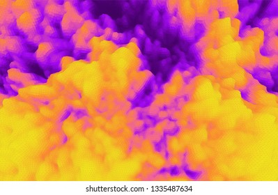 Fire and smoke. Mosaic. 3d perspective grid background texture. Abstract vector illustration.