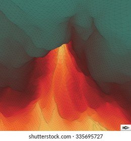 The Fire With Smoke. Mosaic. Vector Illustration. 3d Perspective Grid Background Texture.