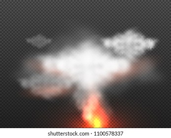 Fumar fuego en fondo transparente.