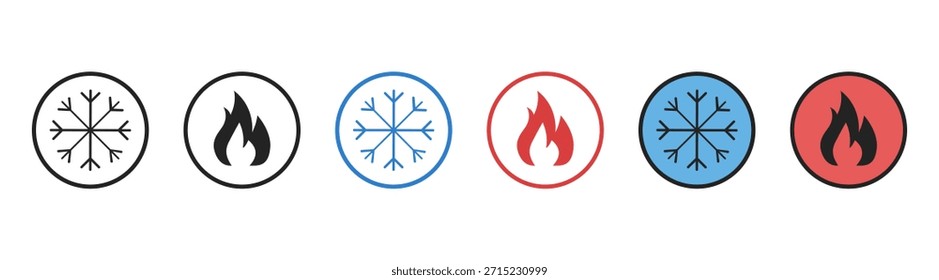 Ícone de Fogo e Floco de Neve Mostrando Contraste Climático Quente e Frio, Ilustração de Vetor Isolada em Plano de Fundo Transparente