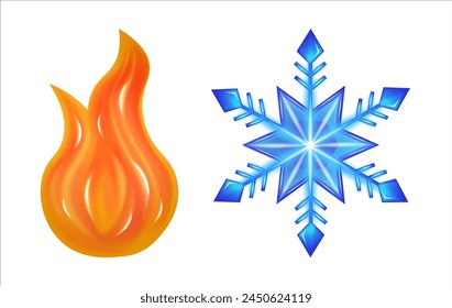 Feuer und Schneeflocke Symbol. Symbol für Wärme und Kälte. Vektorillustration