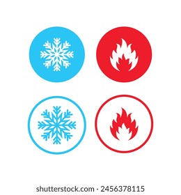 Fire and snowflake vector icon. Hot and cold. Ice and fire icons in circle for apps and websites. Vector illustration