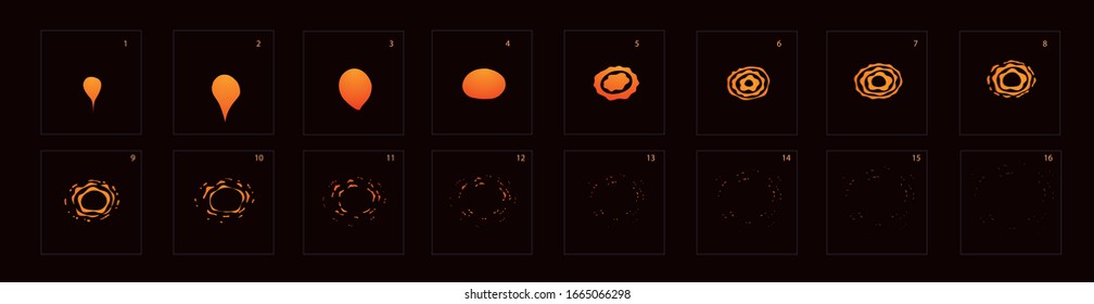 Fire spark animation. Fire explosion effect animation for games. Explosion animation. Sprite sheet of fire spark for game, cartoon or animation. - vector
