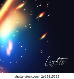 Fire and sparkles light effect with fog. Coal-fired forge. Abstract transparent light effect