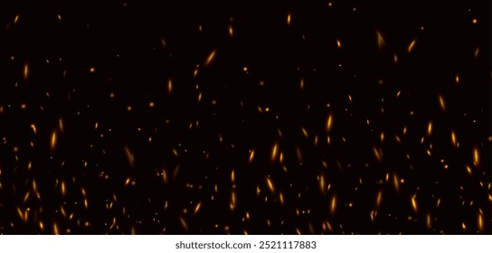 Fire sparks, abstract glowing embers, heat sparkles, flying flame cinder, bokeh fire texture. Vector illustration.