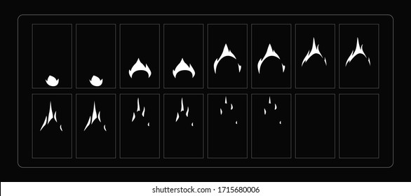 Fire sparks animation. Sparks effect sprites sheet for 2D animation. game, cartoon, video, animation or motion design. eps-10 vector illustration.