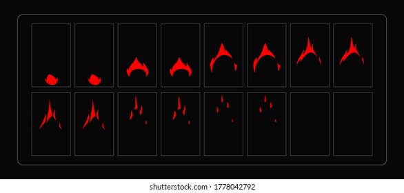 Fire sparks animation. Flame effect sprites sheet for games, video, animation or motion design. Colorful cartoon sparks animation. EPS-10 vector illustration.