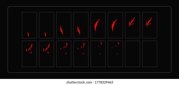 Fire sparks animation. Flame effect sprites sheet for games, video, animation or motion design. Colorful cartoon sparks animation. EPS-10 vector illustration.