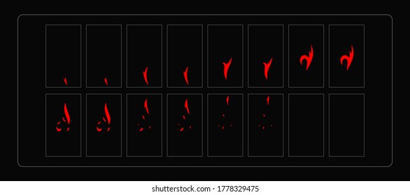 Fire sparks animation. Flame effect sprites sheet for games, video, animation or motion design. Colorful cartoon sparks animation. EPS-10 vector illustration.