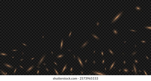 Fire sparks background. Isolated realistic flying orange sparkles on dark backdrop. Abstract vector illustration.