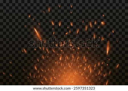 Fire sparks and flames effect. Sparks are realistic. Isolated. Light. Heat transparent background. Campfire.