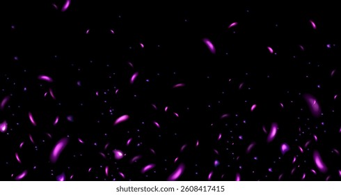 Fire sparks on black background,Violet purple heat sparkles, abstract flying flame particles, glowing embers Magic Vector illustration.
