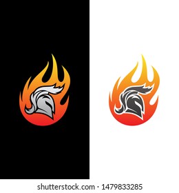fire spartan logo on black and white background, flat style, esport team/gaming icon, warrior spirit vector illustration, modern design