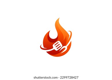 Fire and spatula 3D logo design