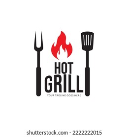 Fire spatula Hot Grill Logo Template.