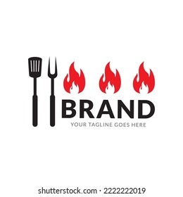 Fire spatula Hot Grill Logo Template.