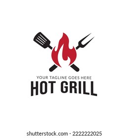 Fire spatula Hot Grill Logo Template.