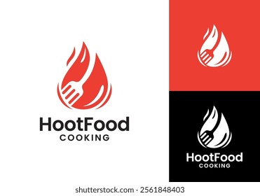 fire with spatula logo combination. hot cooking restaurant food design vector concept