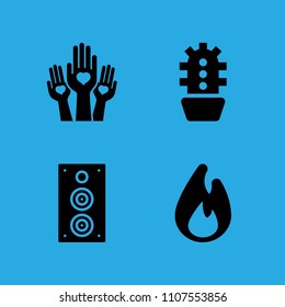 fire, speaker, hands with hearts and cactus icons vector in sample icon set for web and graphic design