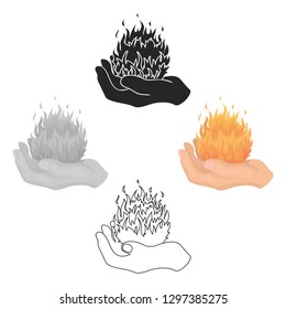 Fire spell icon in cartoon style isolated on white background. Black and white magic symbol stock vector illustration.