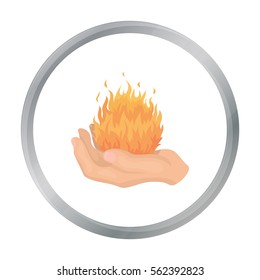 Fire spell icon in cartoon style isolated on white background. Black and white magic symbol stock vector illustration.