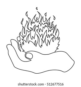 Fire spell icon in outline style isolated on white background. Black and white magic symbol stock vector illustration.