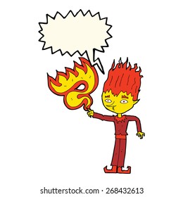 fire spirit cartoon with speech bubble
