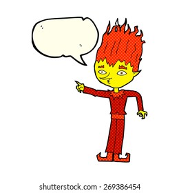 fire spirit cartoon with speech bubble