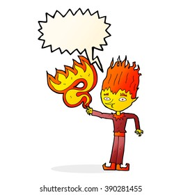 fire spirit cartoon with speech bubble