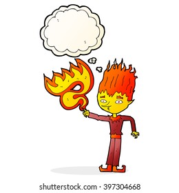 fire spirit cartoon with thought bubble