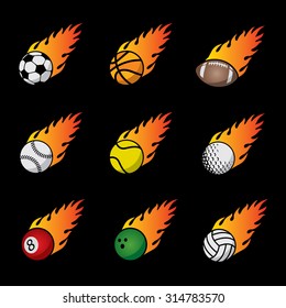 Fire Sport Balls Vector Template Set