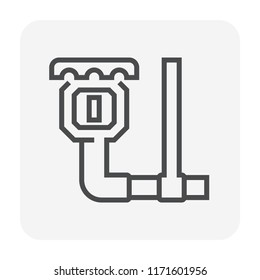 Fire sprinkler, alarm system vector icon consist of head, liquid in glass bulb, support, pipe fitting, pipeline. Security equipment to automatic heat detector, firefighting, suppression. 64x64 pixel.