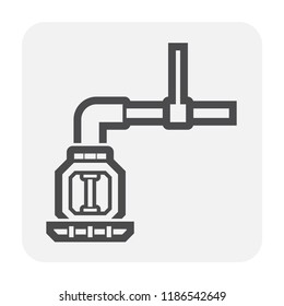 Fire sprinkler, alarm system vector icon consist of head, liquid in glass bulb, support, pipe fitting, metal water pipeline. Security equipment to automatic heat detector, firefighting, suppression.
