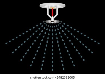 Aspersor contra incendios. Sistema de extinción automática de incendios. Ilustración vectorial. 