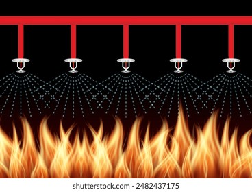 Aspersor contra incendios. Sistema de extinción automática de incendios. Ilustración vectorial. 