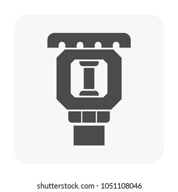 Fire sprinkler head vector icon with liquid in glass bulb. Ceiling extinguisher, security tool in fire alarm system to automatic heat detector, firefighting, suppression fire by spray water for safety