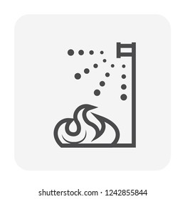 Fire sprinkler icon and flame. Device is a safety equipment working with many security system e.g. fire suppression, fire alarm and emergency communication. Device spray water when fire detection