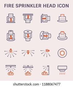 Fire sprinkler icon or sprinkler head is a safety equipment. Variety type i.e. conventional, upright, pendent, sidewall and concealed. Including smoke detector, spray water and flame. Vector icon.